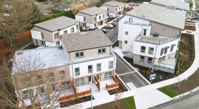 An aerial view of Townley Place, the Greater Victoria Housing Society’s newest development in Saanich. (Greatervichousing.org/YouTube)