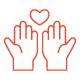 Icon with hands offering a heart symbol, to show thank you