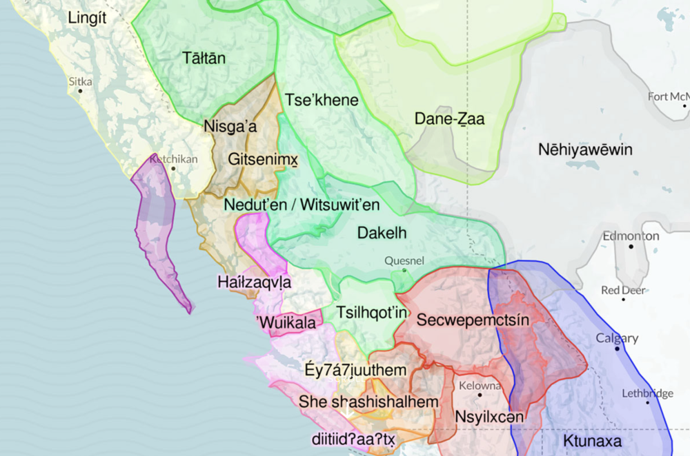 An image showing the First Peoples’ Map showing Indigenous language regions, marked by different colours