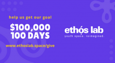 Ethos Lab $100,000 in 100 days campaign text graphic