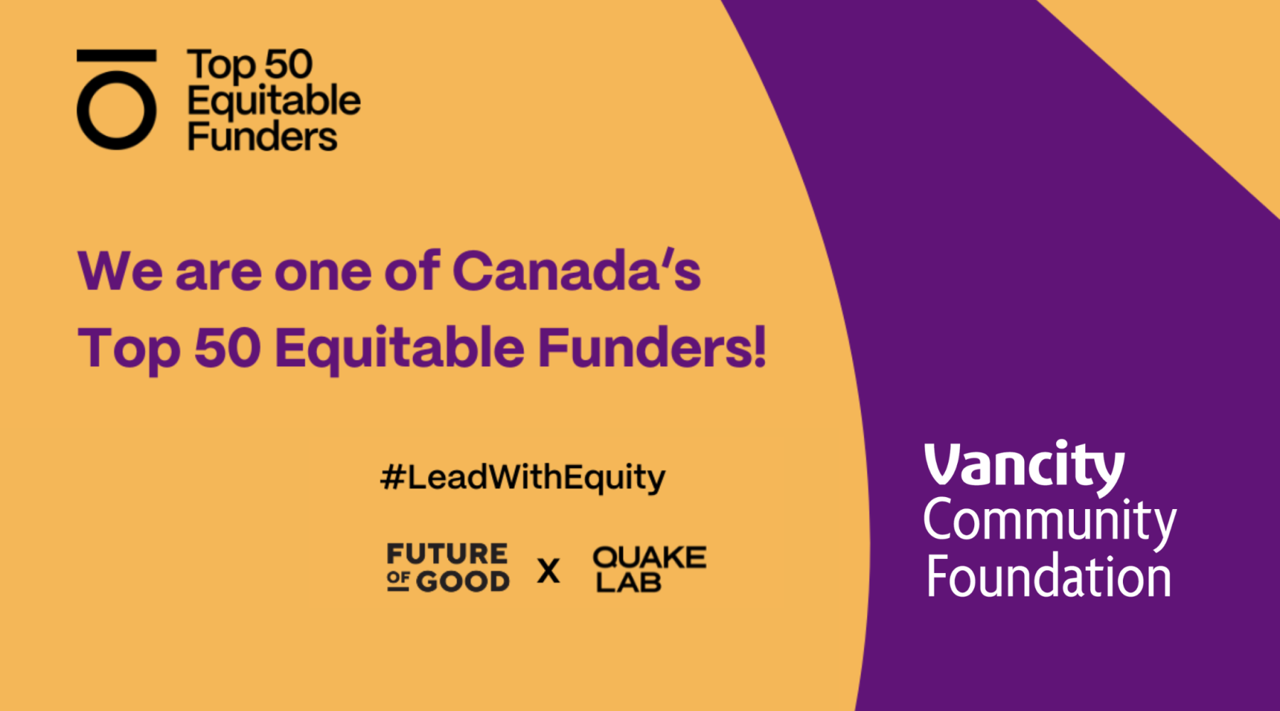 Header image that says "We are one of Canada's Top 50 Equitable Funders!"