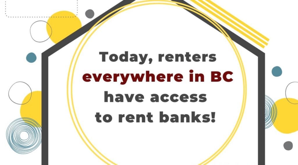 Graphic stating that renters across British Columbia have access to rent banks.