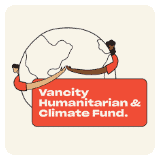 Logo of two people holding a globe with the text “Vancity Humanitarian & Climate Fund.”